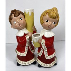Vintage Ceramic Candle Holders Carolers Choir Girl & Boy Christmas Decor Mcm